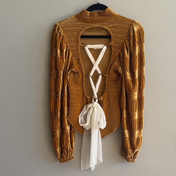 Free People Tops - Free People Golden Velvet Lace-Up Back Top